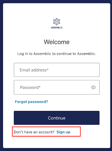 Assemblic signup screen