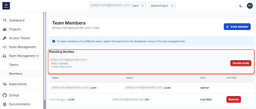Pending Invites Section