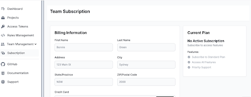 Subscription page
