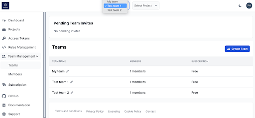 Team Access Dropdown